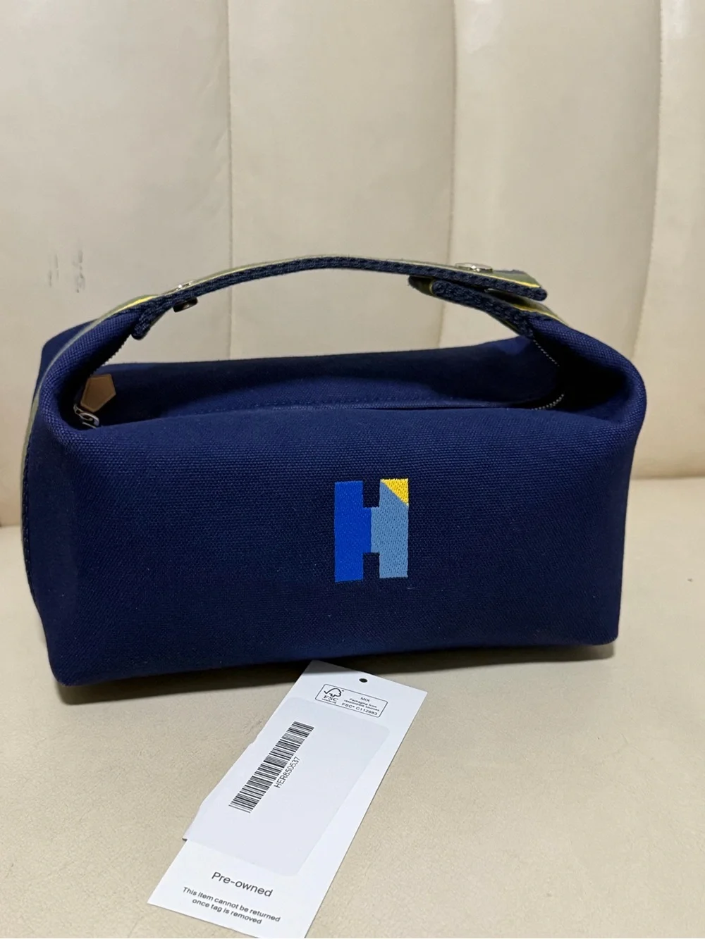 Hermes Navy and Blue Logo Satchel